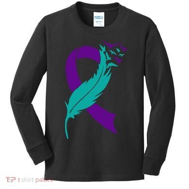 Feather Ribbon Suicide Prevention Awareness Kids Long Sleeve Shirt
