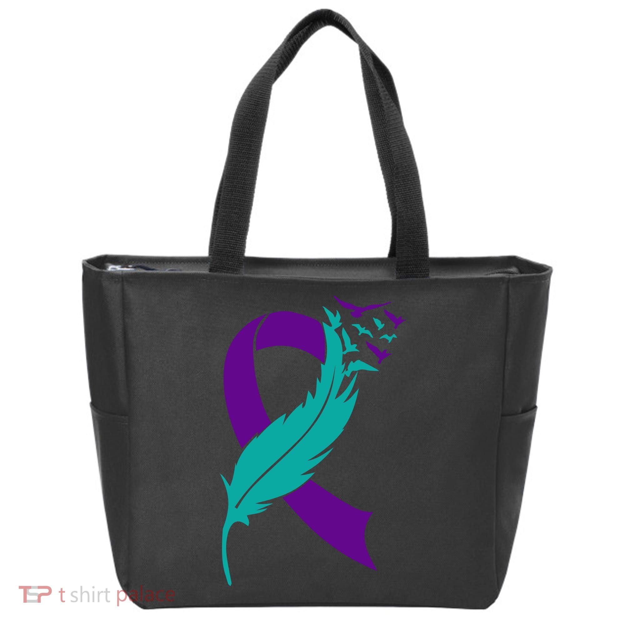 Feather Ribbon Suicide Prevention Awareness Tote Bag