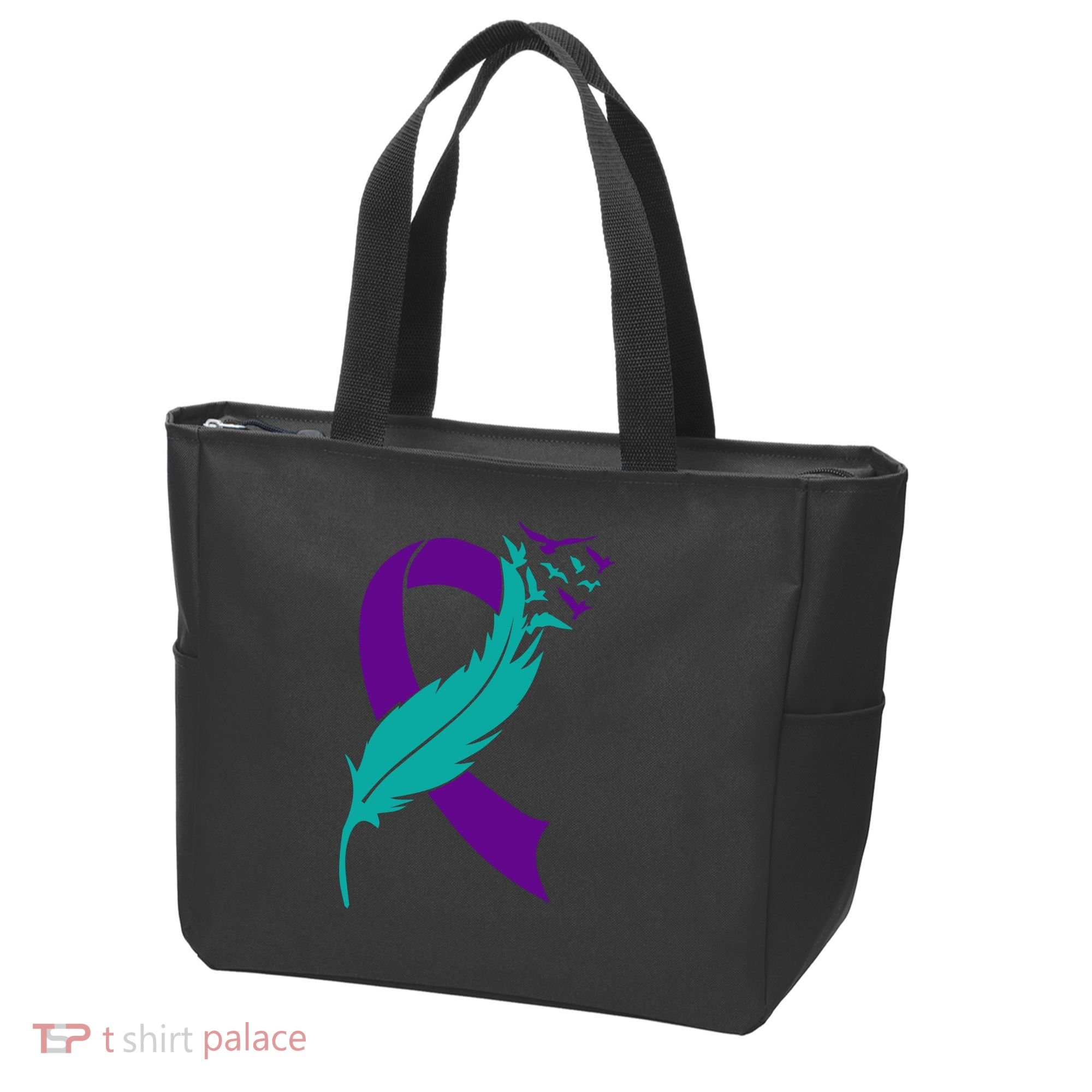 Feather Ribbon Suicide Prevention Awareness Tote Bag