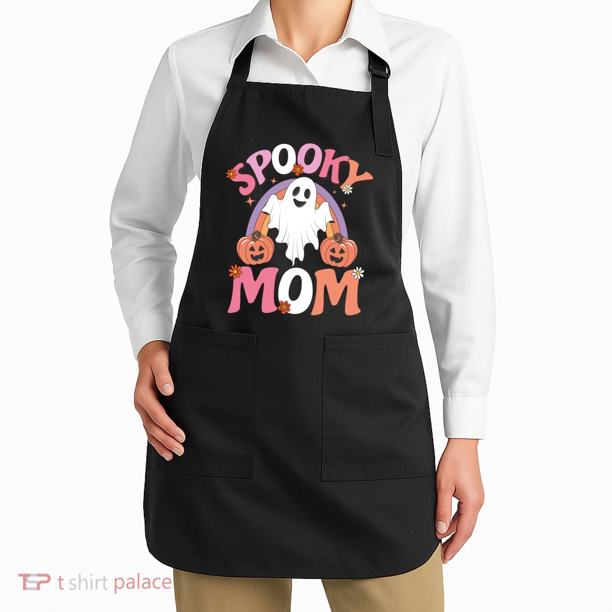 Family Retro Spooky Mom Groovy Retro Halloween Ghost Costume Gift Apron