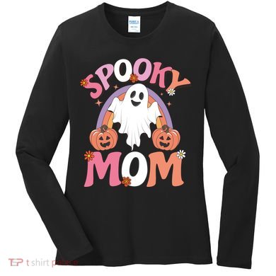 Family Retro Spooky Mom Groovy Retro Halloween Ghost Costume Gift Women's Long Sleeve Shirt