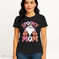 Family Retro Spooky Mom Groovy Retro Halloween Ghost Costume Gift Women's T-Shirt thumb 4