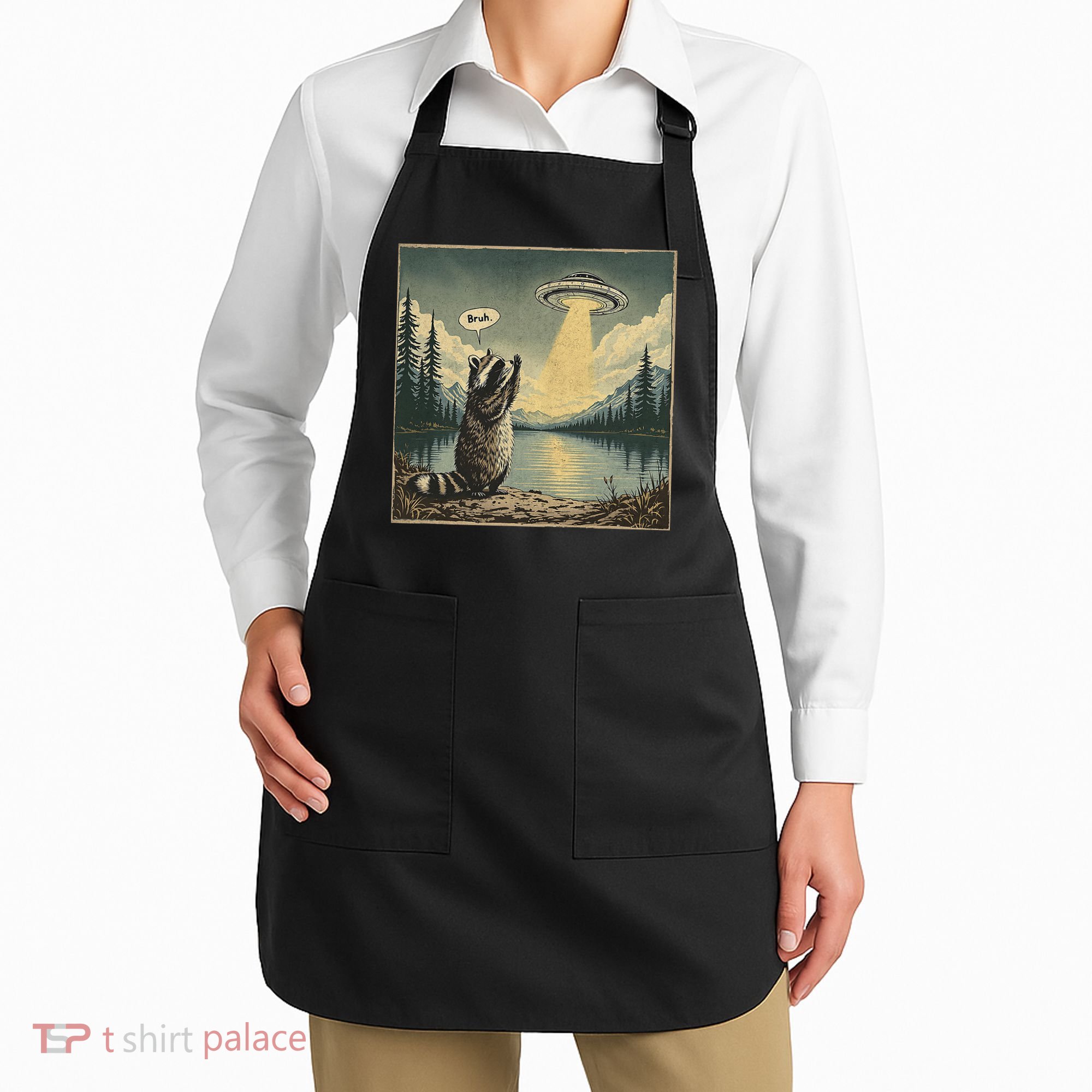 Funny Raccoon Sasquatch Alien UFO Monster Introvert Bruh Apron