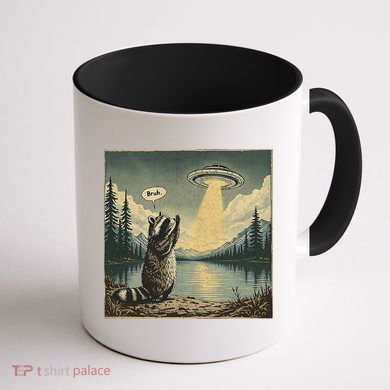 Funny Raccoon Sasquatch Alien UFO Monster Introvert Bruh Coffee Mug back