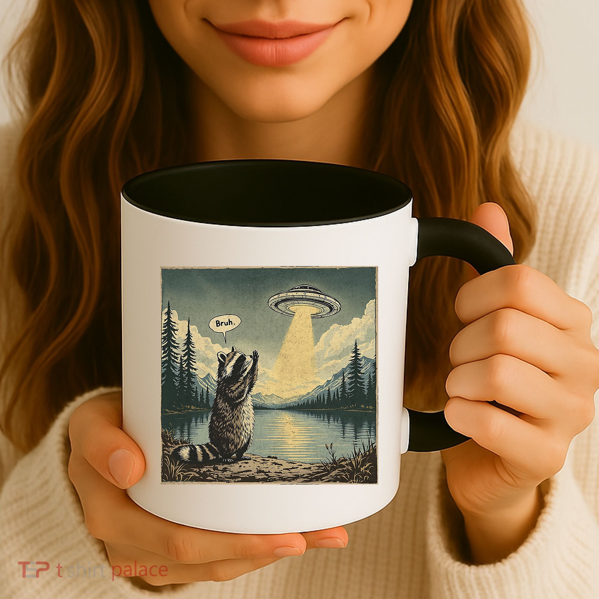 Funny Raccoon Sasquatch Alien UFO Monster Introvert Bruh Coffee Mug