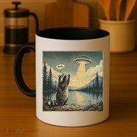 Funny Raccoon Sasquatch Alien UFO Monster Introvert Bruh Coffee Mug thumb 4