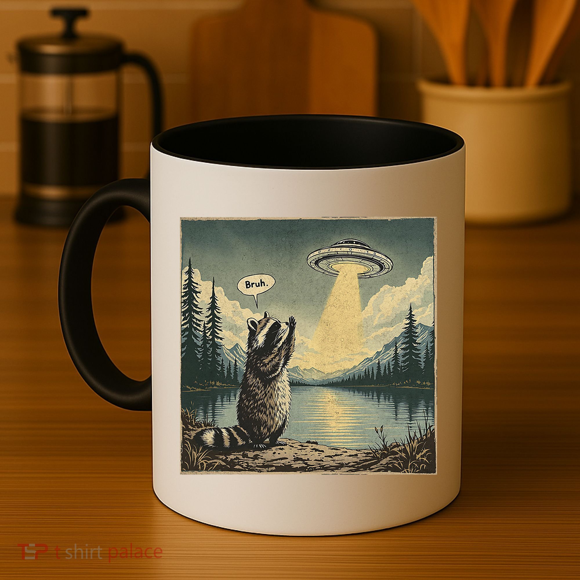 Funny Raccoon Sasquatch Alien UFO Monster Introvert Bruh Coffee Mug