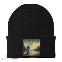 Funny Raccoon Sasquatch Alien UFO Monster Introvert Bruh Beanie thumb 0