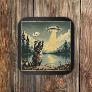 Funny Raccoon Sasquatch Alien UFO Monster Introvert Bruh Coaster
