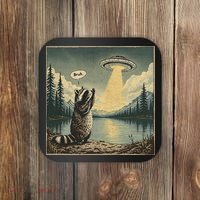 Funny Raccoon Sasquatch Alien UFO Monster Introvert Bruh Coaster thumb 0