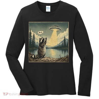 Funny Raccoon Sasquatch Alien UFO Monster Introvert Bruh Women's Long Sleeve Shirt