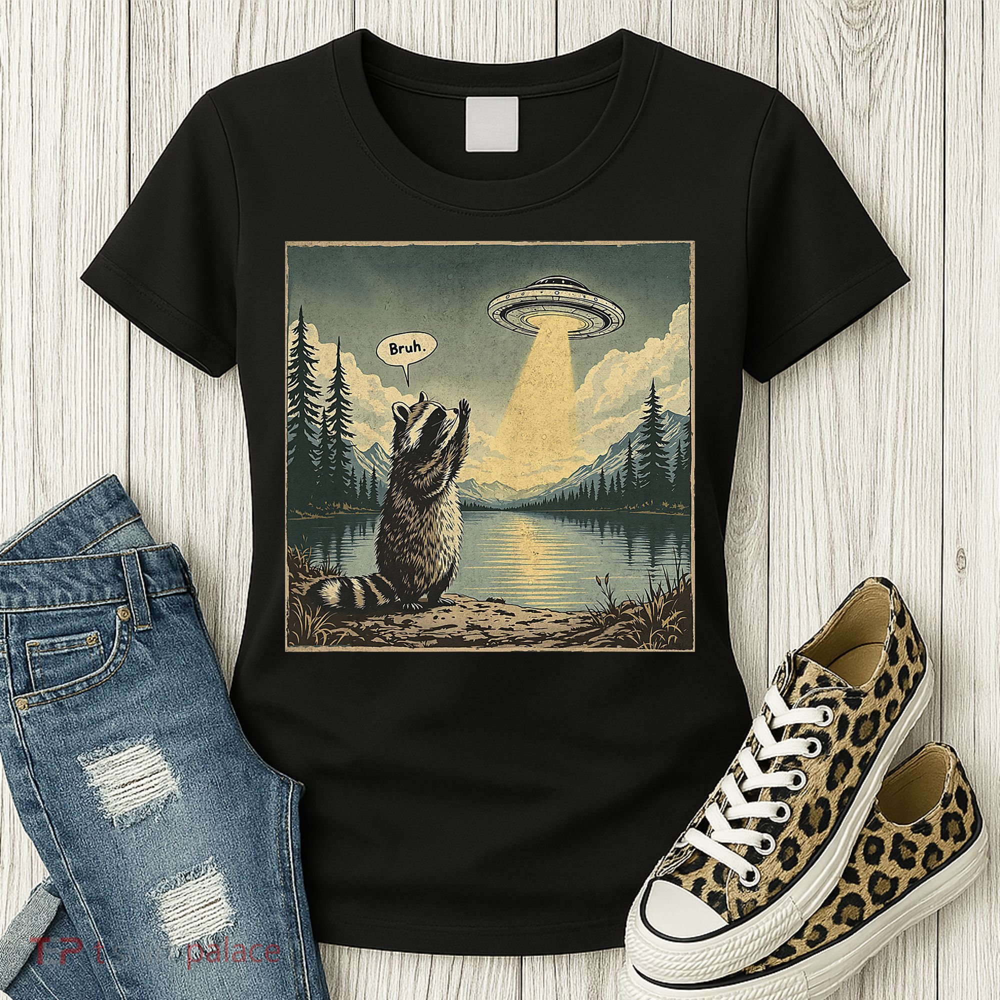 Funny Raccoon Sasquatch Alien UFO Monster Introvert Bruh Women's T-Shirt