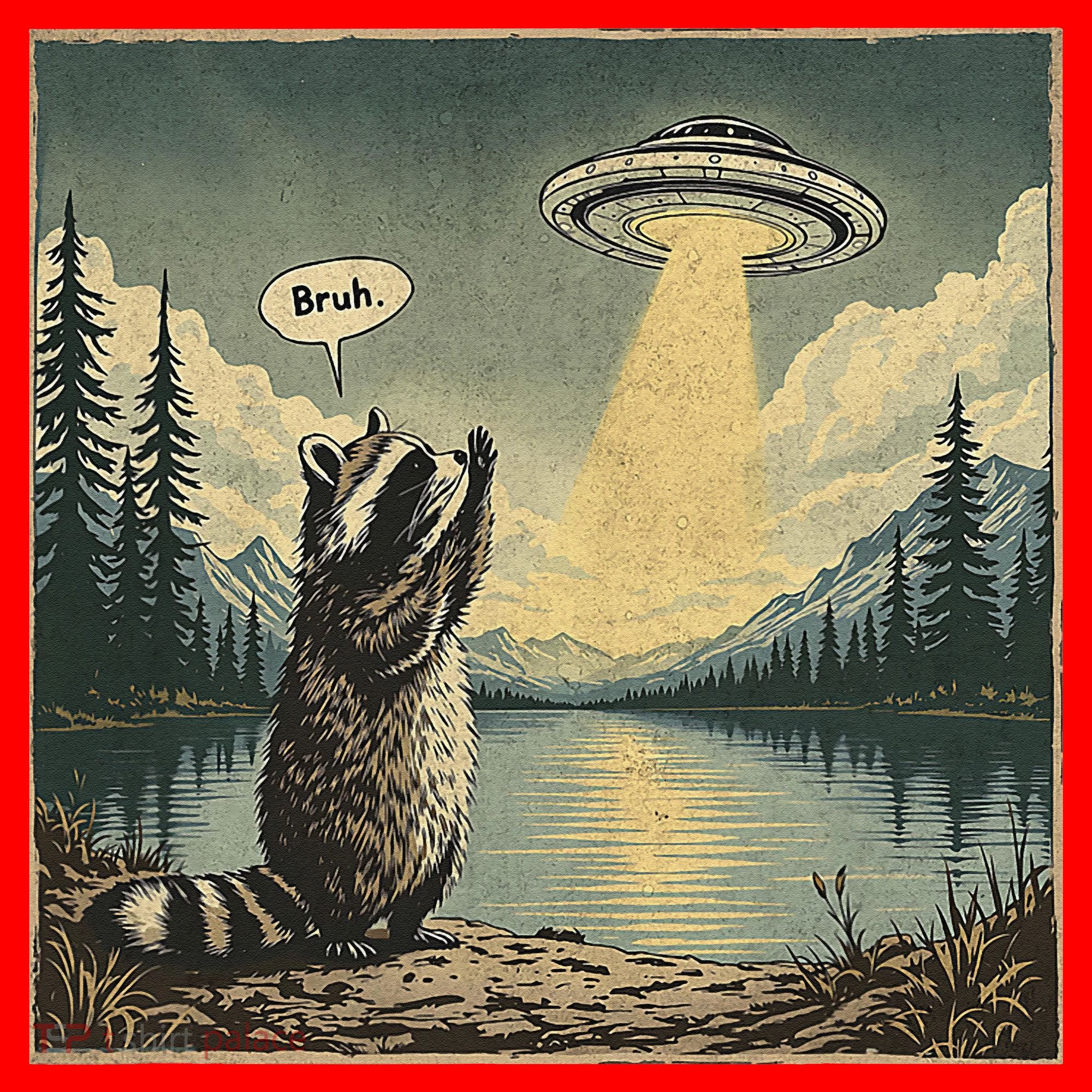 Funny Raccoon Sasquatch Alien UFO Monster Introvert Bruh Santa Hat
