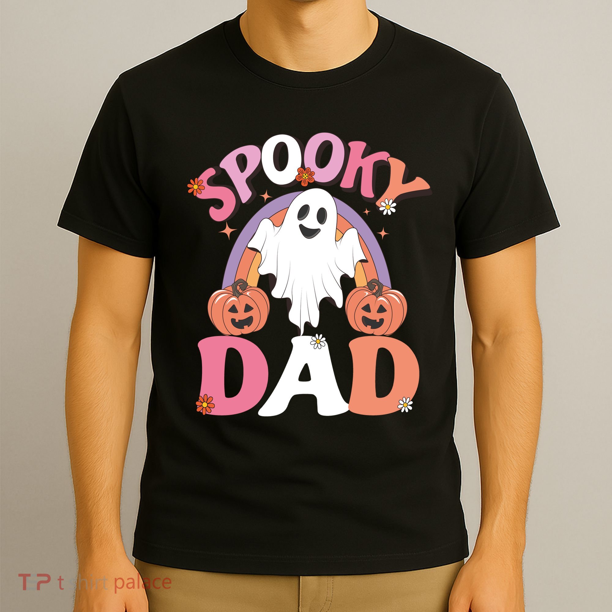 Family Retro Spooky Dad Groovy Retro Halloween Ghost Costume Gift T-Shirt