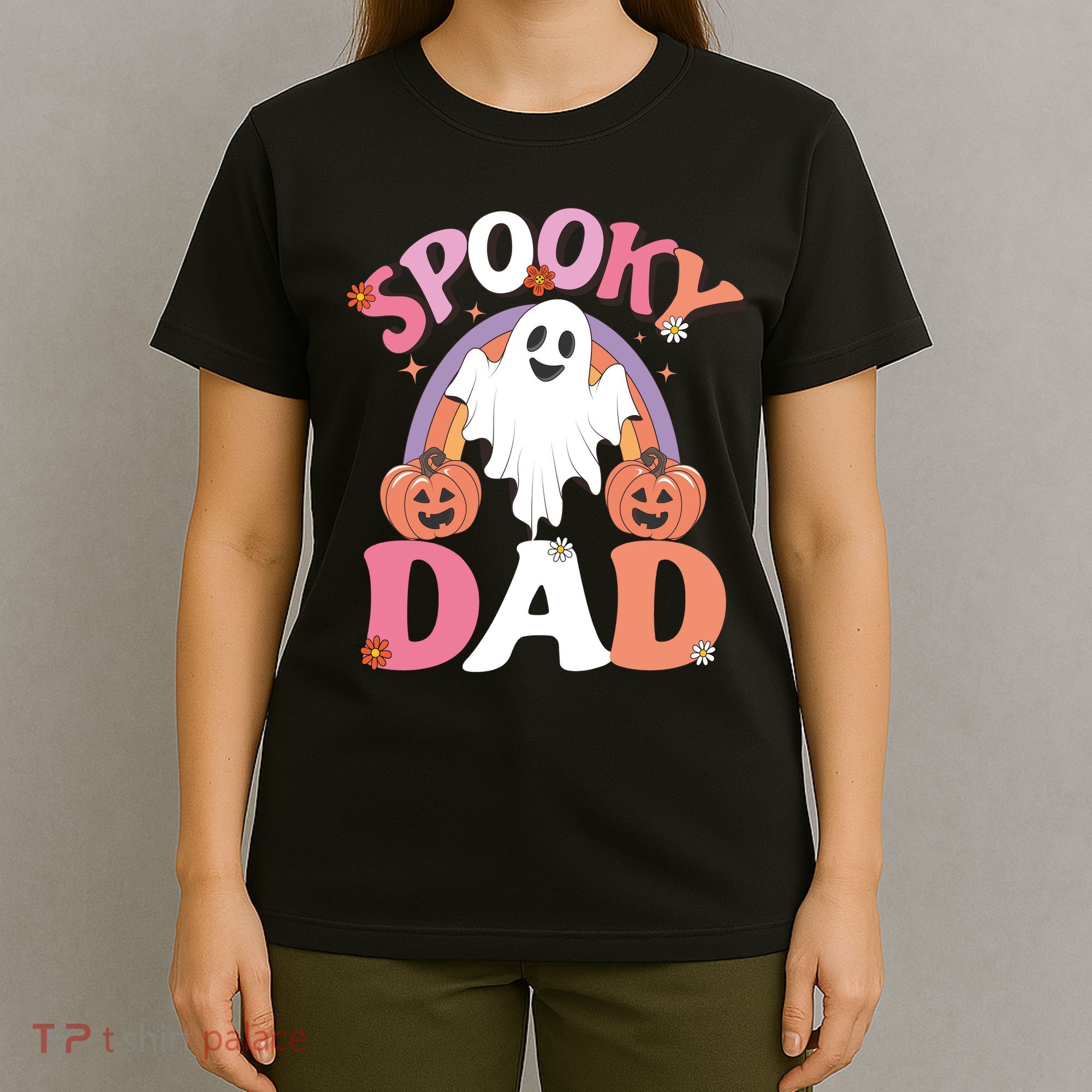 Family Retro Spooky Dad Groovy Retro Halloween Ghost Costume Gift T-Shirt