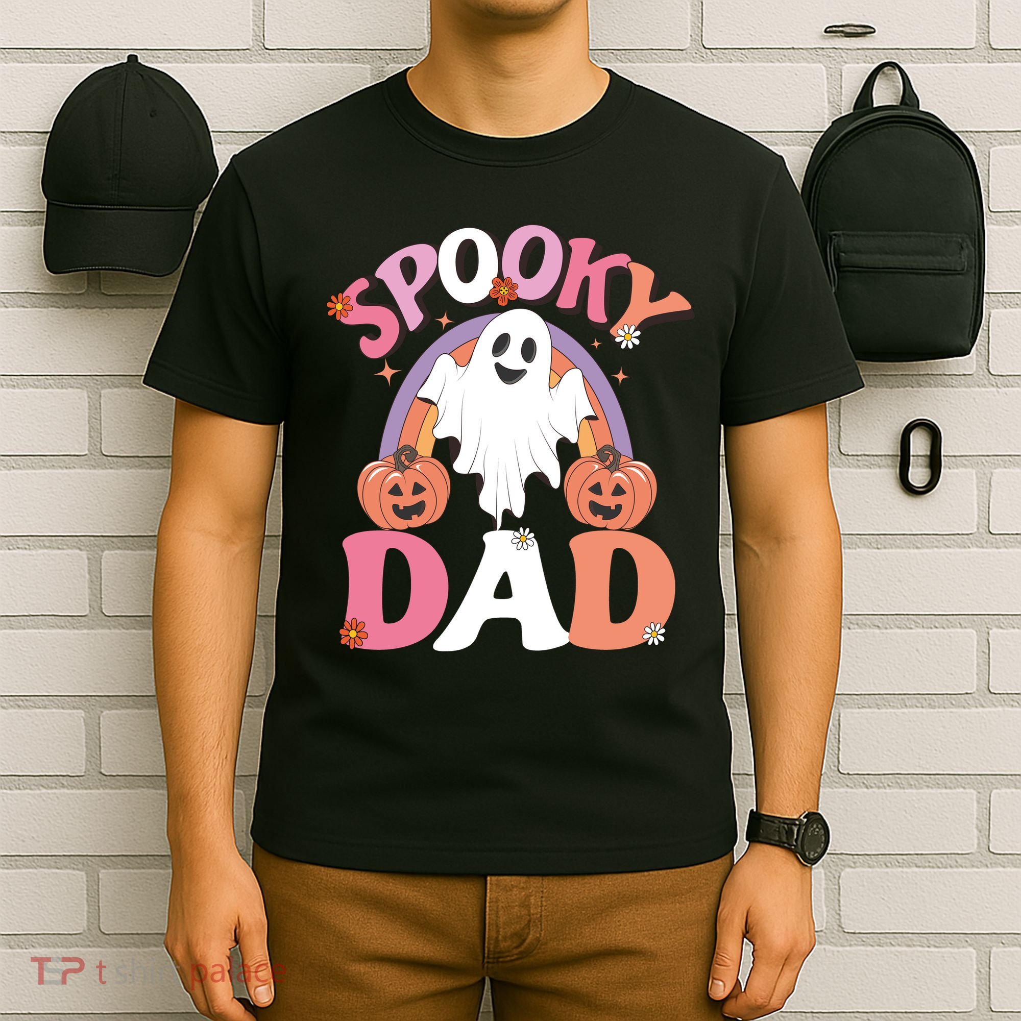 Family Retro Spooky Dad Groovy Retro Halloween Ghost Costume Gift T-Shirt