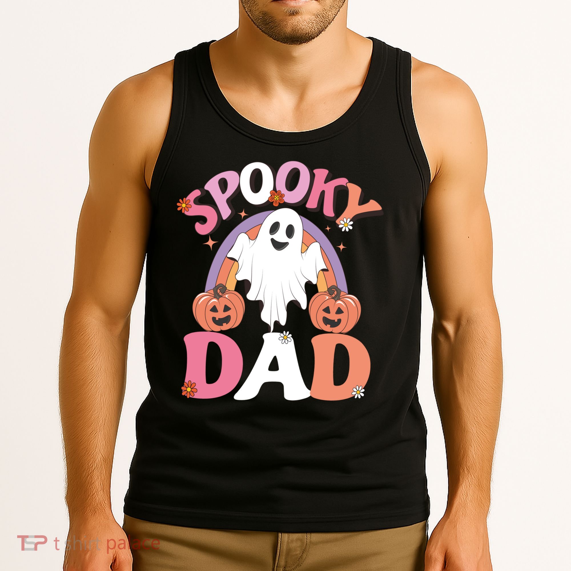 Family Retro Spooky Dad Groovy Retro Halloween Ghost Costume Gift Tank Top