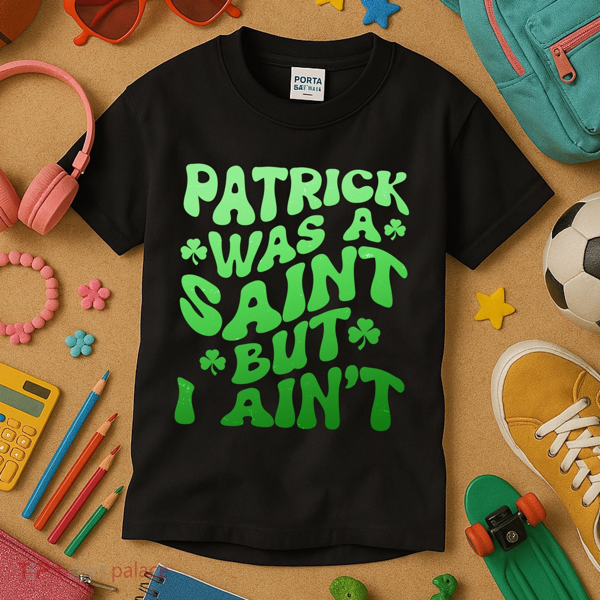 Funny Retro St Patricks Day Patrick Was A Saint But I Aint Kids T-Shirt