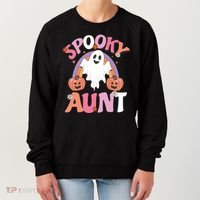 Family Retro Spooky Aunt Groovy Retro Halloween Ghost Costume Gift Women's Sweatshirt thumb 0