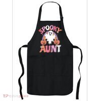Family Retro Spooky Aunt Groovy Retro Halloween Ghost Costume Gift Apron thumb 0