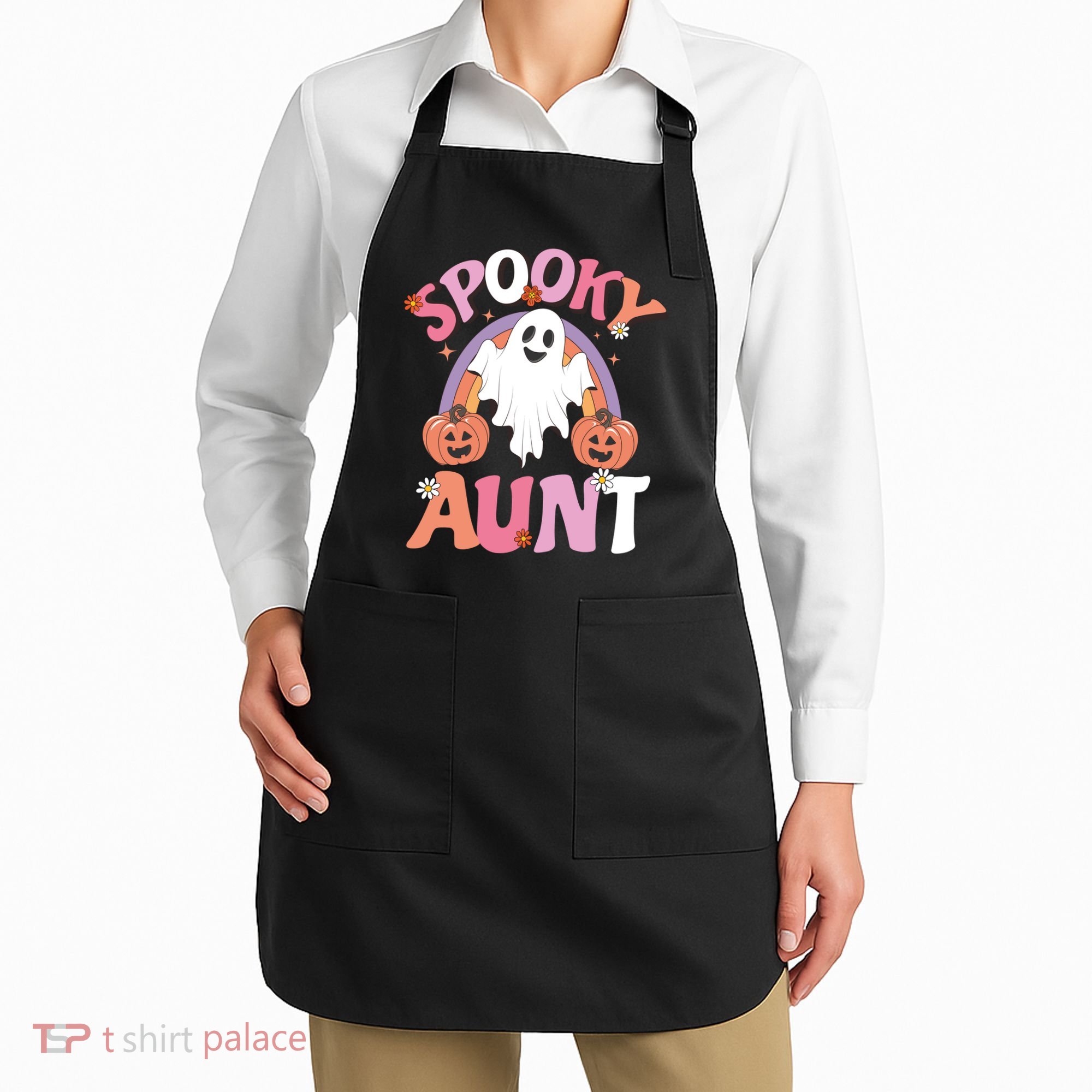 Family Retro Spooky Aunt Groovy Retro Halloween Ghost Costume Gift Apron