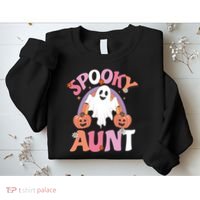 Family Retro Spooky Aunt Groovy Retro Halloween Ghost Costume Gift Sweatshirt thumb 2