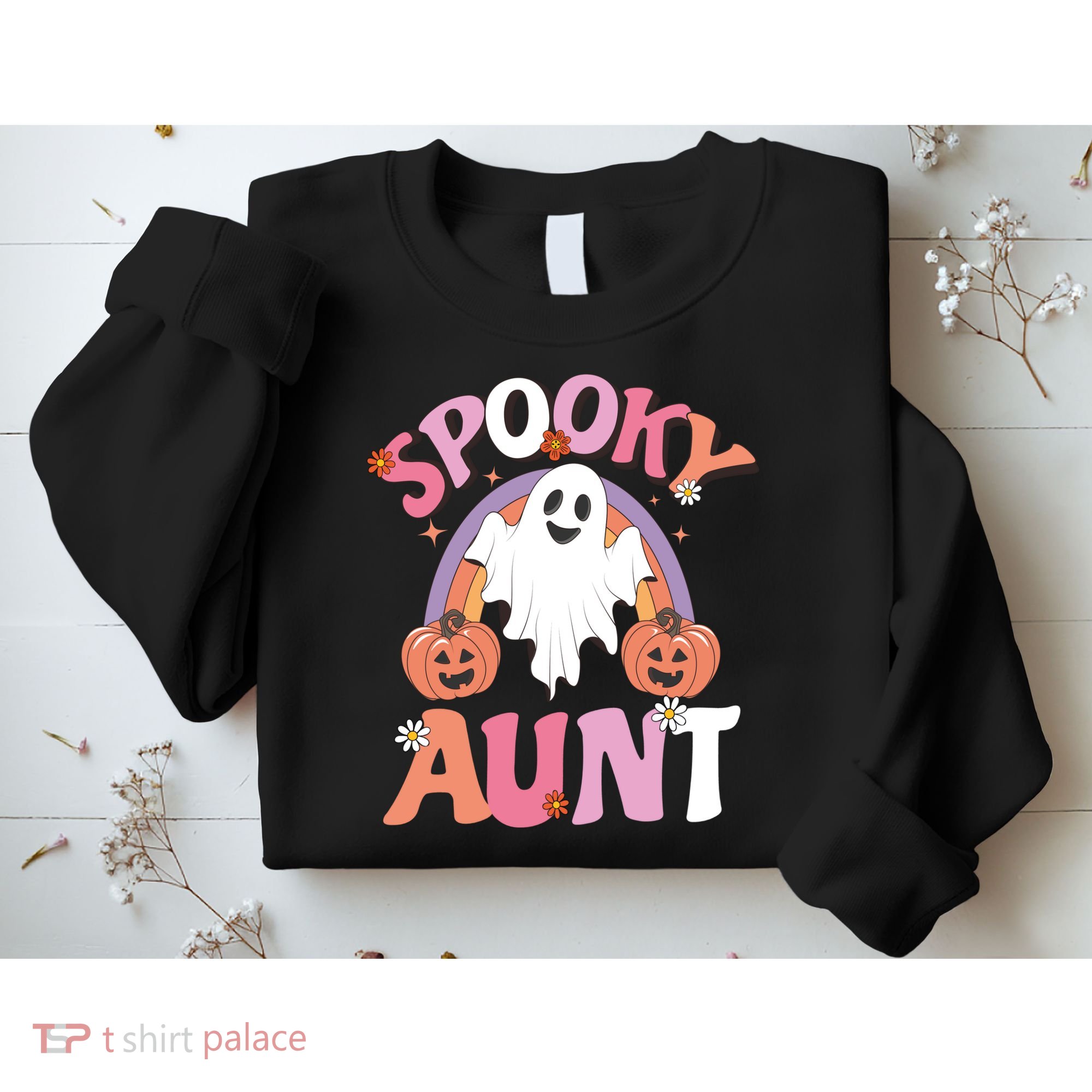 Family Retro Spooky Aunt Groovy Retro Halloween Ghost Costume Gift Sweatshirt