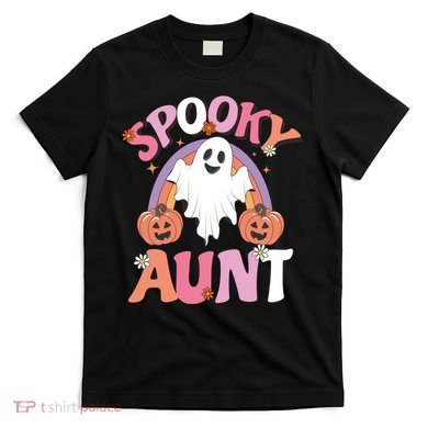 Family Retro Spooky Aunt Groovy Retro Halloween Ghost Costume Gift T-Shirt
