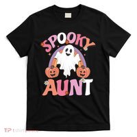 Family Retro Spooky Aunt Groovy Retro Halloween Ghost Costume Gift T-Shirt thumb 0