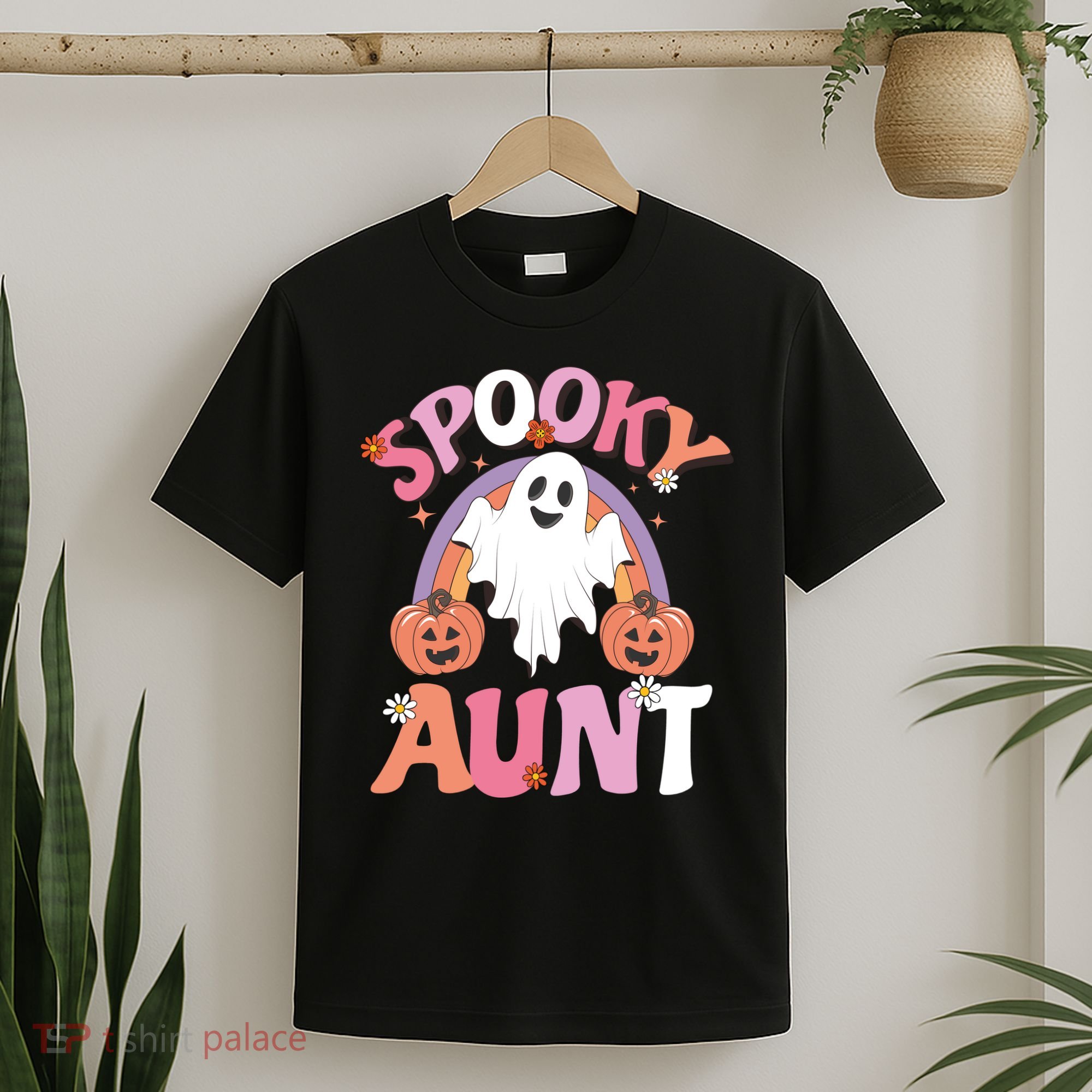 Family Retro Spooky Aunt Groovy Retro Halloween Ghost Costume Gift T-Shirt