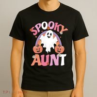 Family Retro Spooky Aunt Groovy Retro Halloween Ghost Costume Gift T-Shirt thumb 3