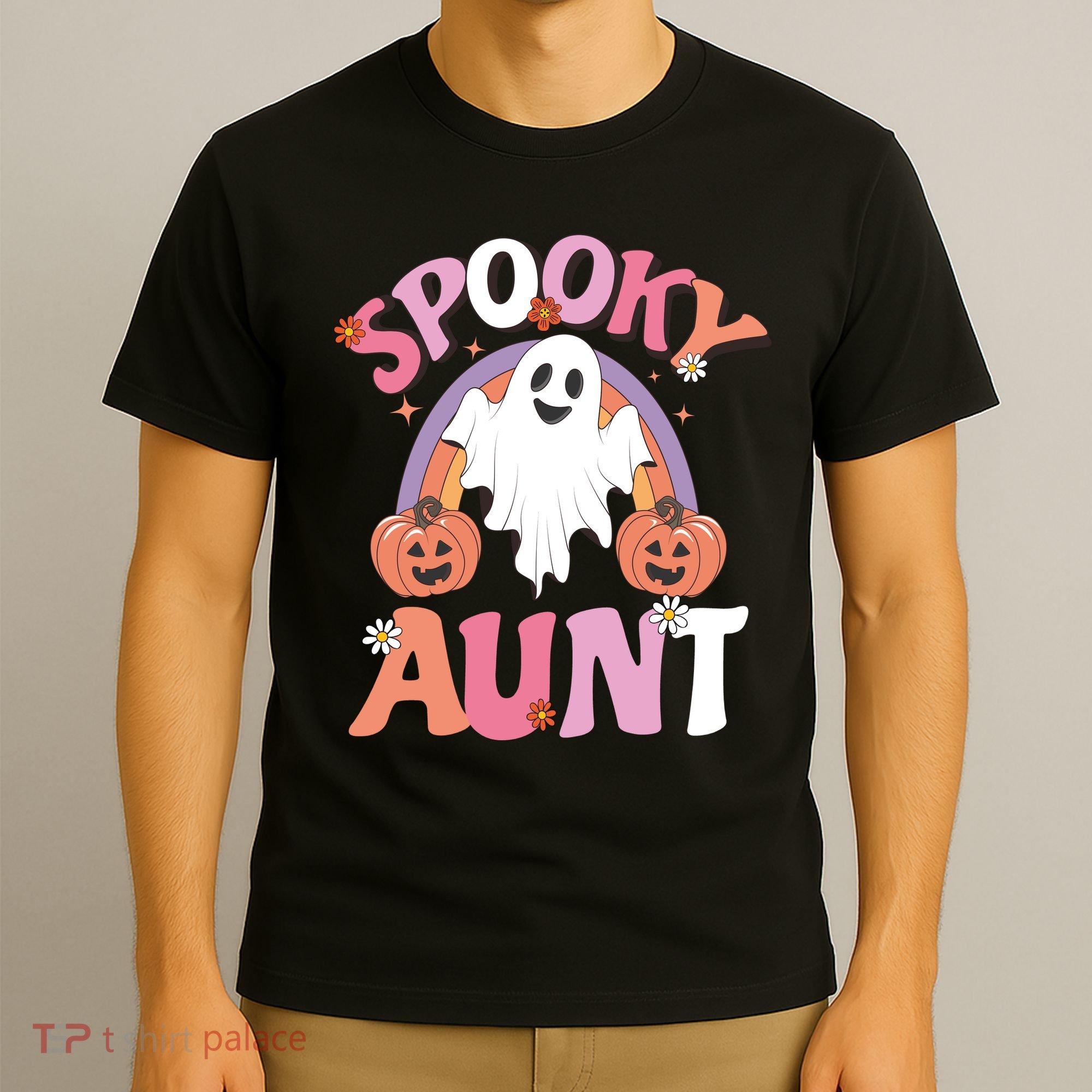 Family Retro Spooky Aunt Groovy Retro Halloween Ghost Costume Gift T-Shirt