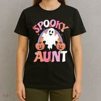 Family Retro Spooky Aunt Groovy Retro Halloween Ghost Costume Gift T-Shirt thumb 4