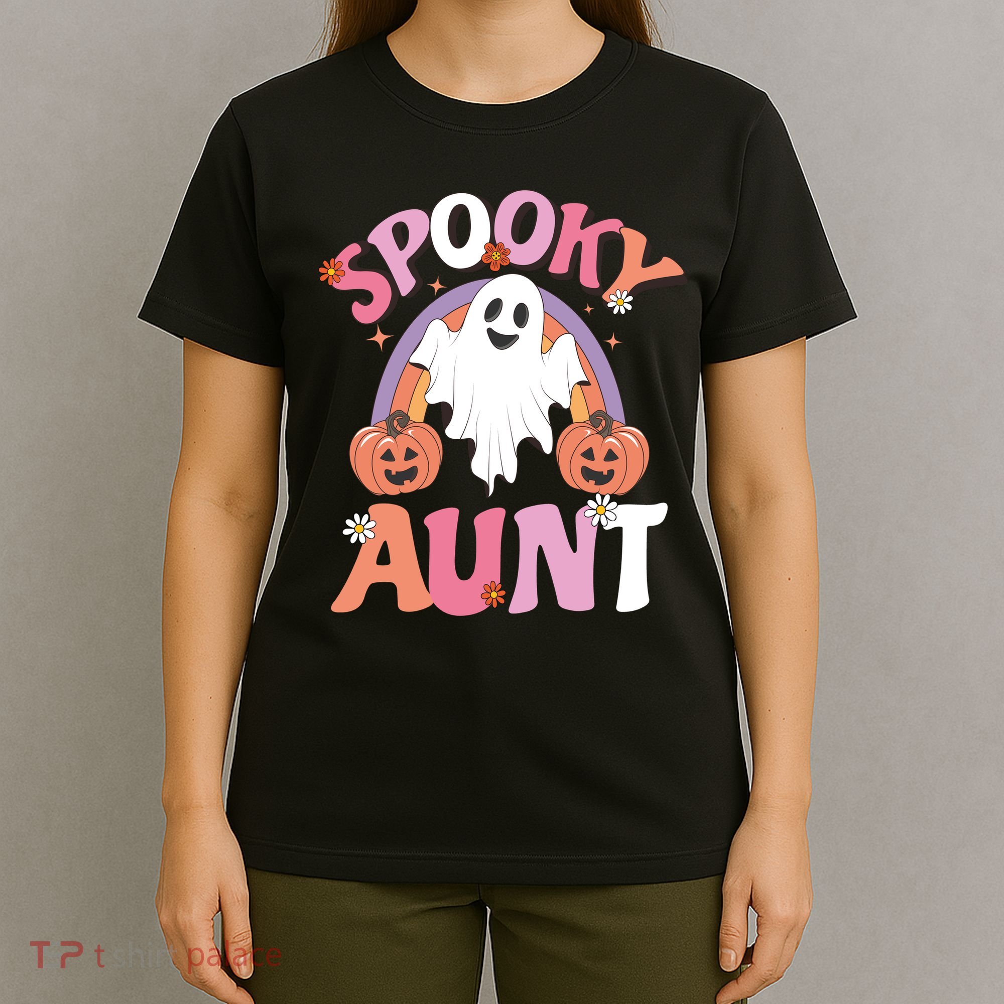 Family Retro Spooky Aunt Groovy Retro Halloween Ghost Costume Gift T-Shirt