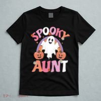 Family Retro Spooky Aunt Groovy Retro Halloween Ghost Costume Gift T-Shirt thumb 5