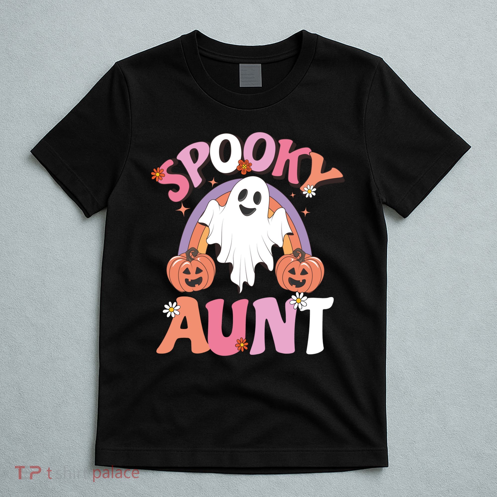 Family Retro Spooky Aunt Groovy Retro Halloween Ghost Costume Gift T-Shirt