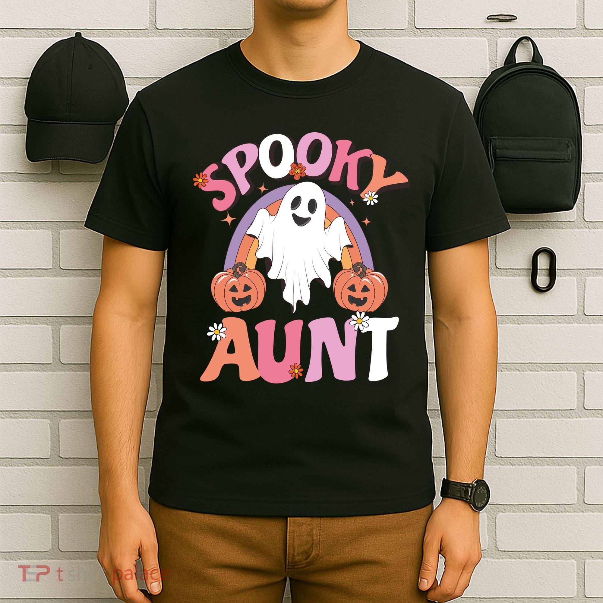 Family Retro Spooky Aunt Groovy Retro Halloween Ghost Costume Gift T-Shirt