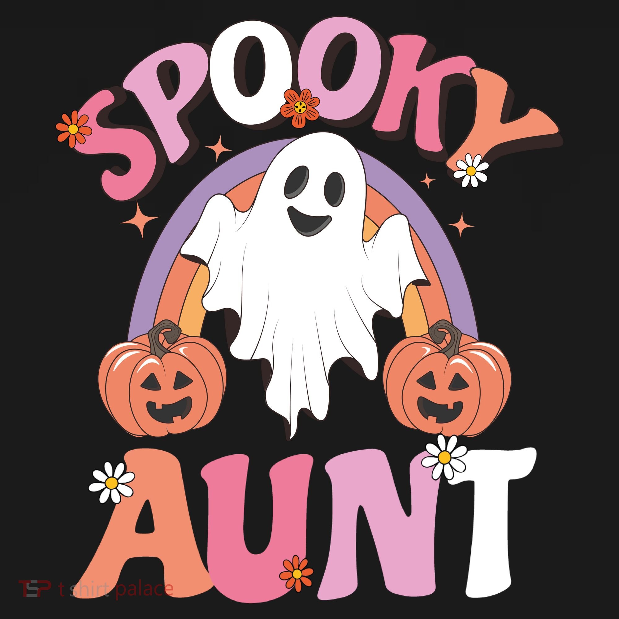 Family Retro Spooky Aunt Groovy Retro Halloween Ghost Costume Gift T-Shirt