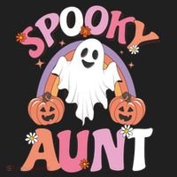 Family Retro Spooky Aunt Groovy Retro Halloween Ghost Costume Gift Beanie thumb 2