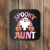 Family Retro Spooky Aunt Groovy Retro Halloween Ghost Costume Gift Coaster thumb 0