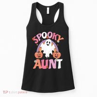 Family Retro Spooky Aunt Groovy Retro Halloween Ghost Costume Gift Women's Tank Top thumb 0