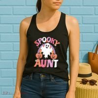 Family Retro Spooky Aunt Groovy Retro Halloween Ghost Costume Gift Women's Tank Top thumb 2