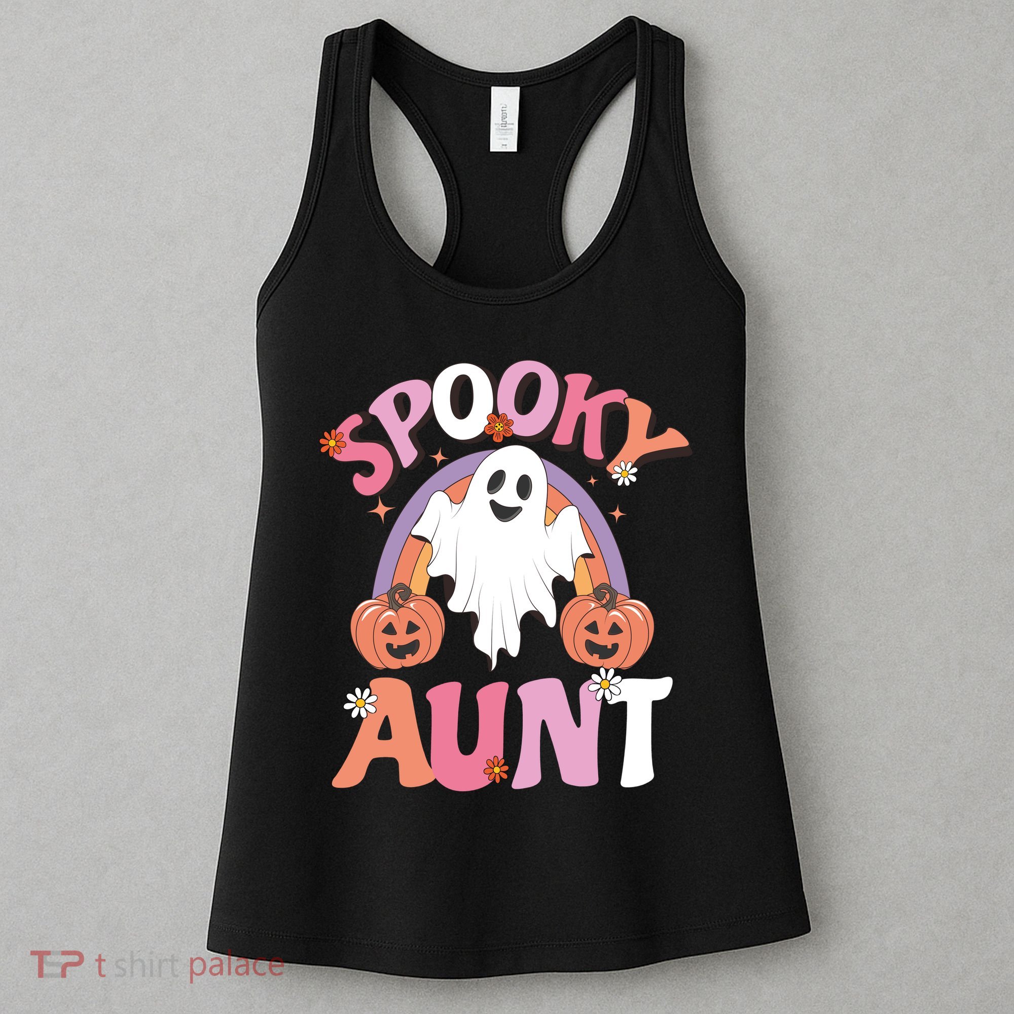 Family Retro Spooky Aunt Groovy Retro Halloween Ghost Costume Gift Women's Tank Top