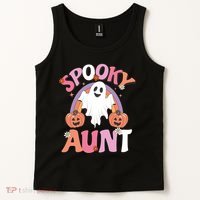 Family Retro Spooky Aunt Groovy Retro Halloween Ghost Costume Gift Tank Top thumb 2