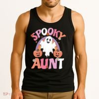 Family Retro Spooky Aunt Groovy Retro Halloween Ghost Costume Gift Tank Top thumb 3