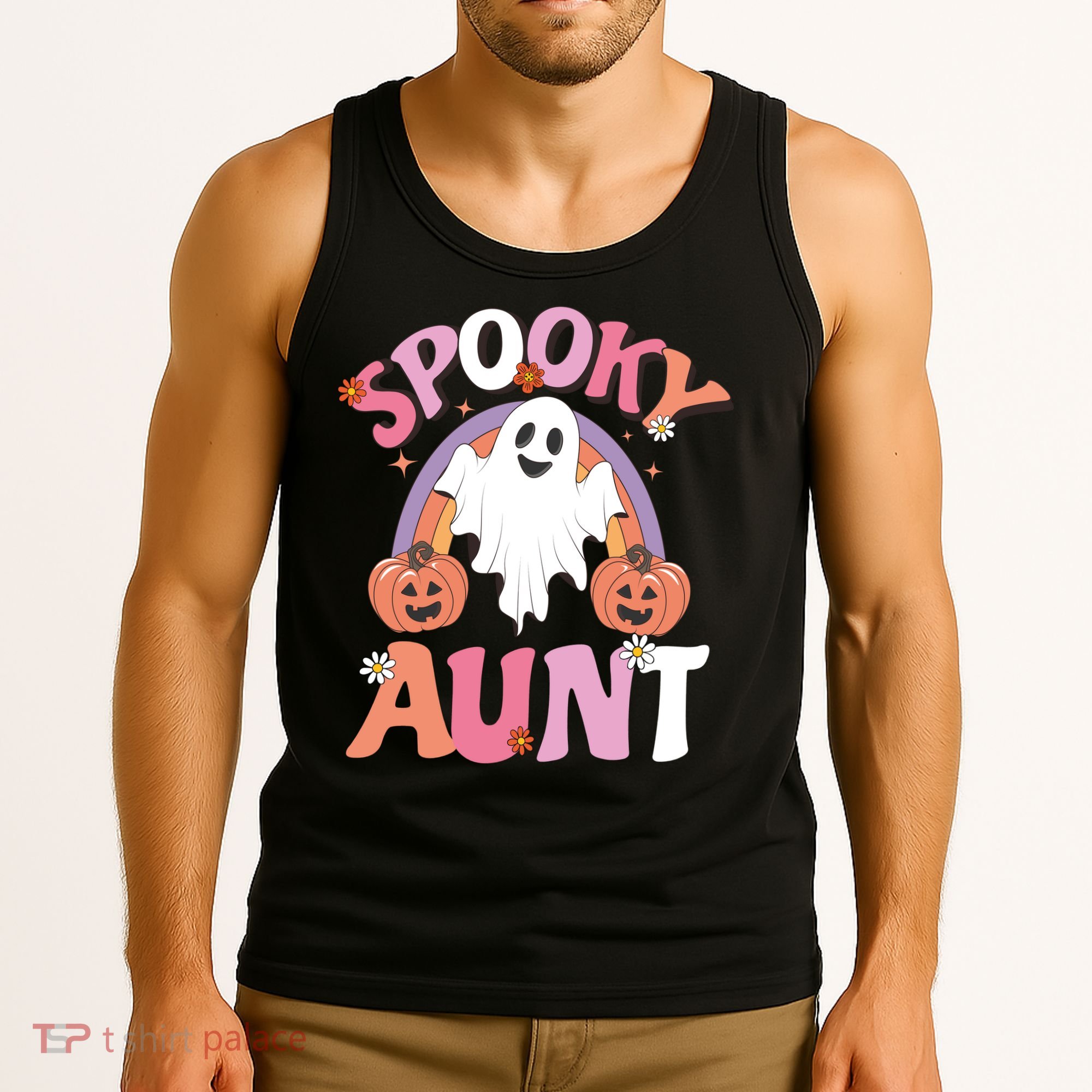 Family Retro Spooky Aunt Groovy Retro Halloween Ghost Costume Gift Tank Top