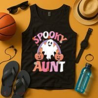 Family Retro Spooky Aunt Groovy Retro Halloween Ghost Costume Gift Tank Top thumb 4