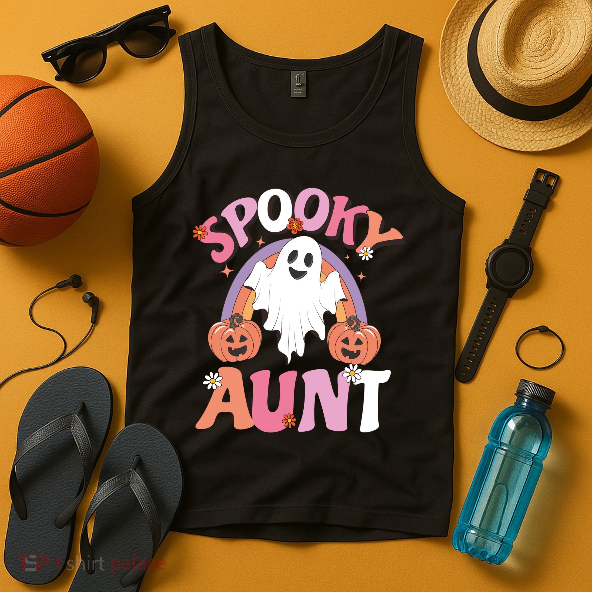 Family Retro Spooky Aunt Groovy Retro Halloween Ghost Costume Gift Tank Top