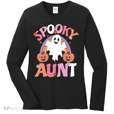 Family Retro Spooky Aunt Groovy Retro Halloween Ghost Costume Gift Women's Long Sleeve Shirt