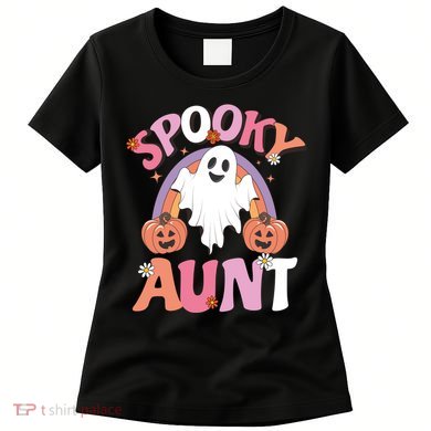 Family Retro Spooky Aunt Groovy Retro Halloween Ghost Costume Gift Women's T-Shirt